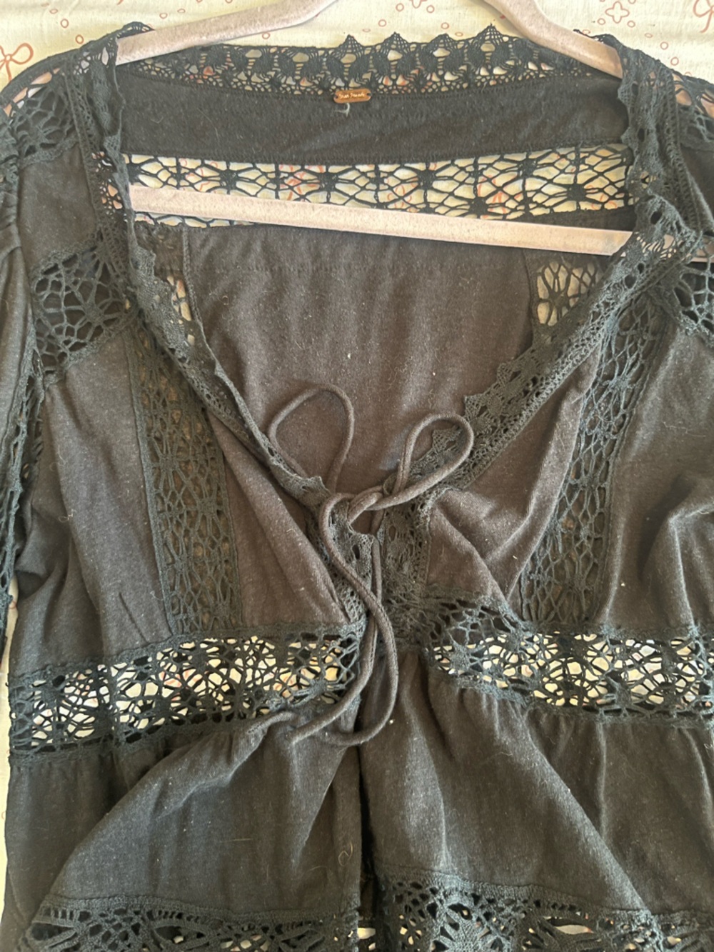 Free People Sweet Dreams Black Crochet Tie-Front Blouse - Picture 7 of 11